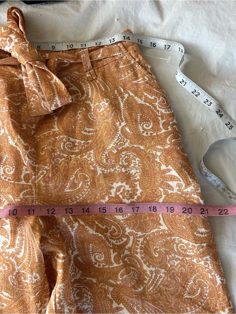 Sigrid Olsen Linen Blend Wide Leg Ankle Tie Pants M Rust Paisley NWOT - Picture 9 of 10